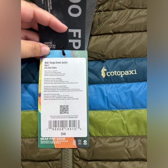 Cotopaxi Kids S Small Fuego Down Jacket Puffer Live Oak Green Blue Puff NWT - Picture 4 of 15